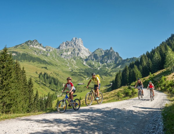 Radfahren in Filzmoos umgeben von einer malerischen Landschaft © TVB Filzmoos - Coen Weesjes